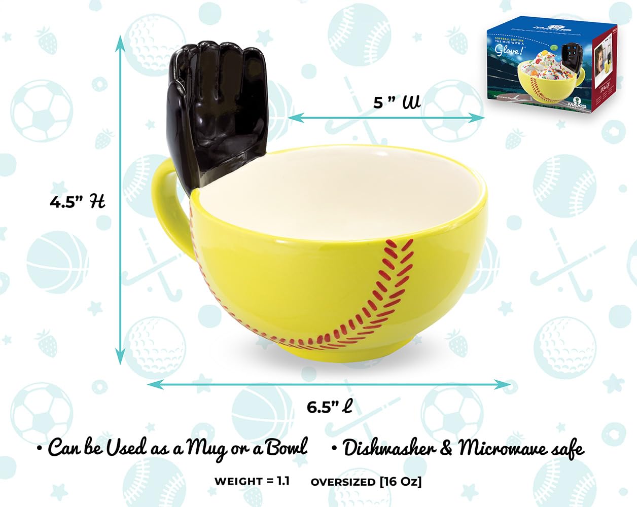 MAX'IS Creations 16oz softball mug for big coffee moments.
