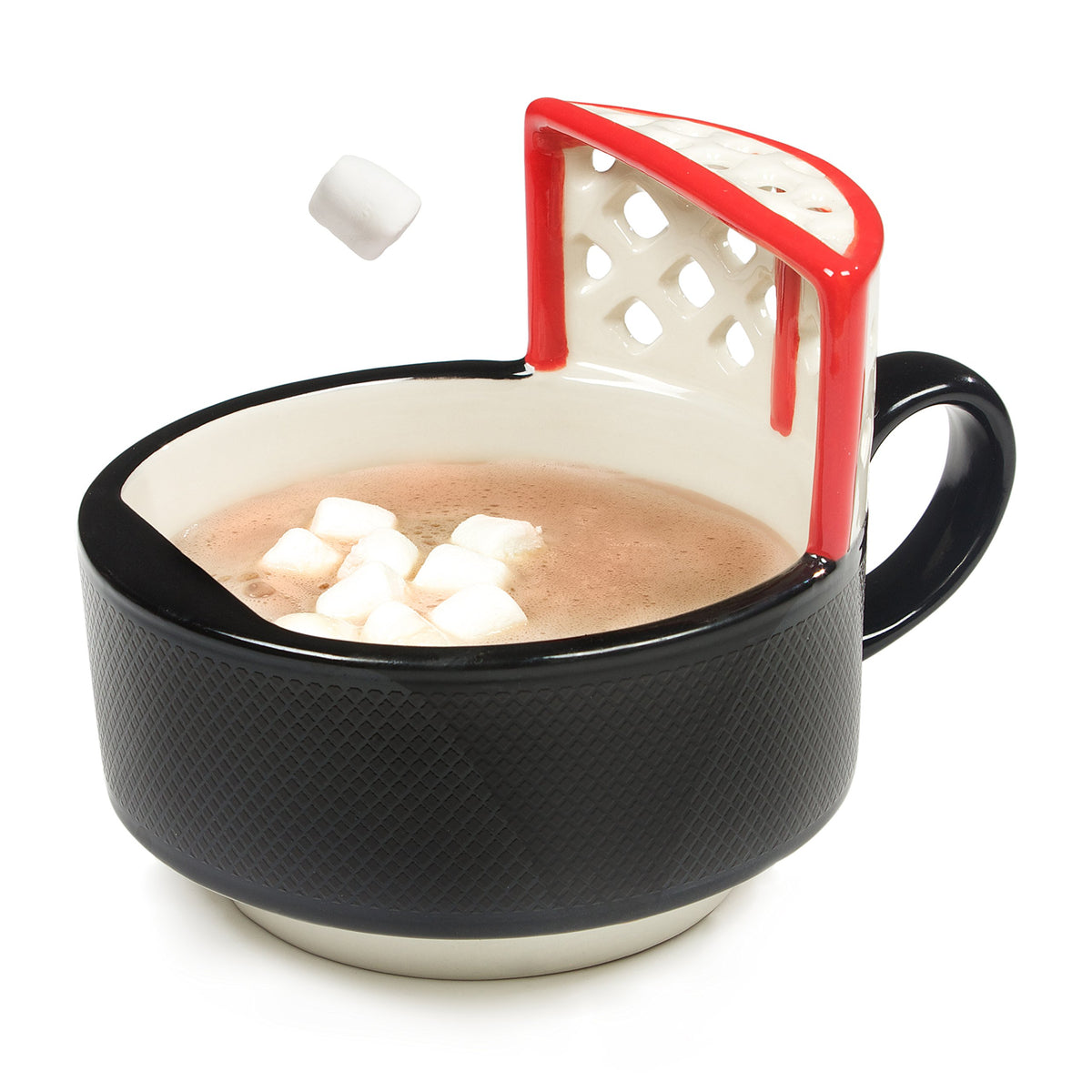 MAX'IS Creations hockey mug with net in action for snack-toss breakfast fun.