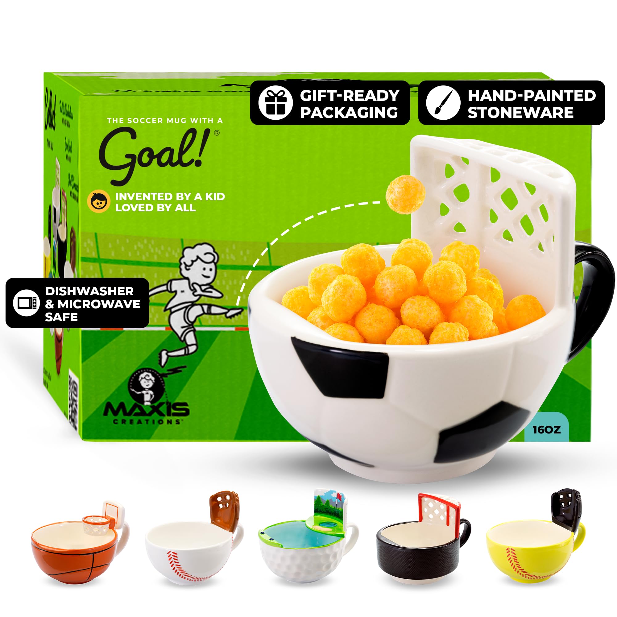MAX’IS Creations Soccer Mug with Goal: a playful breakfast moment with marshmallow precision.