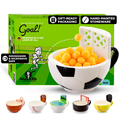 MAX’IS Creations Soccer Mug with Goal: a playful breakfast moment with marshmallow precision.