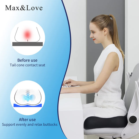 Max&Love cushion's ergonomic wedge cut-out supports tailbone alignment and comfort