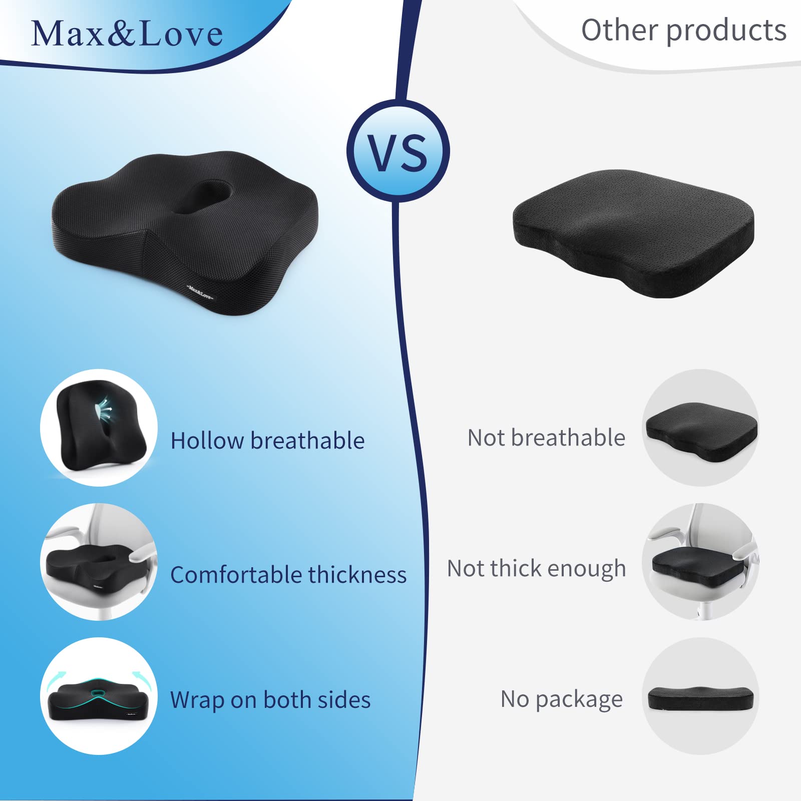 Max&Love memory foam seat cushion suited for chair, floor, car, or travel