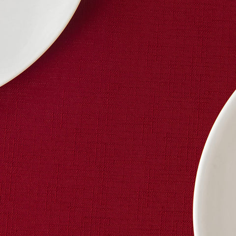 Maxmill easy-care red tablecloth; machine wash cold and tumble dry