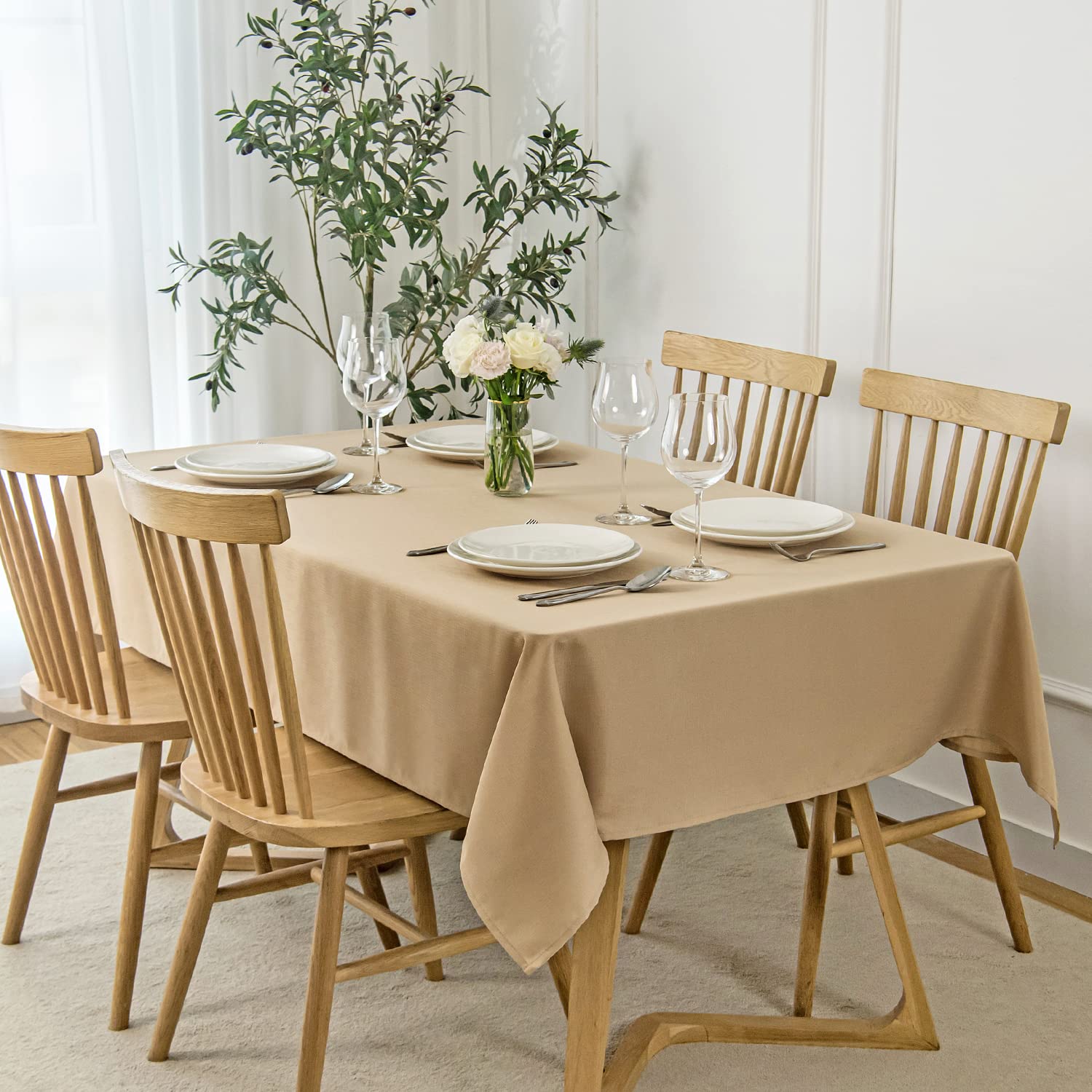 Maxmill faux linen tablecloth beige close-up weave for elegant everyday dining