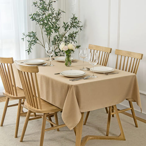 Maxmill faux linen tablecloth beige close-up weave for elegant everyday dining