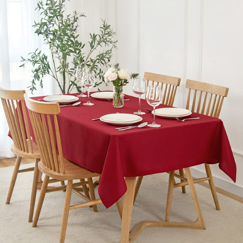 Maxmill rectangle slubby tablecloth in red; textured fabric for elegant dining