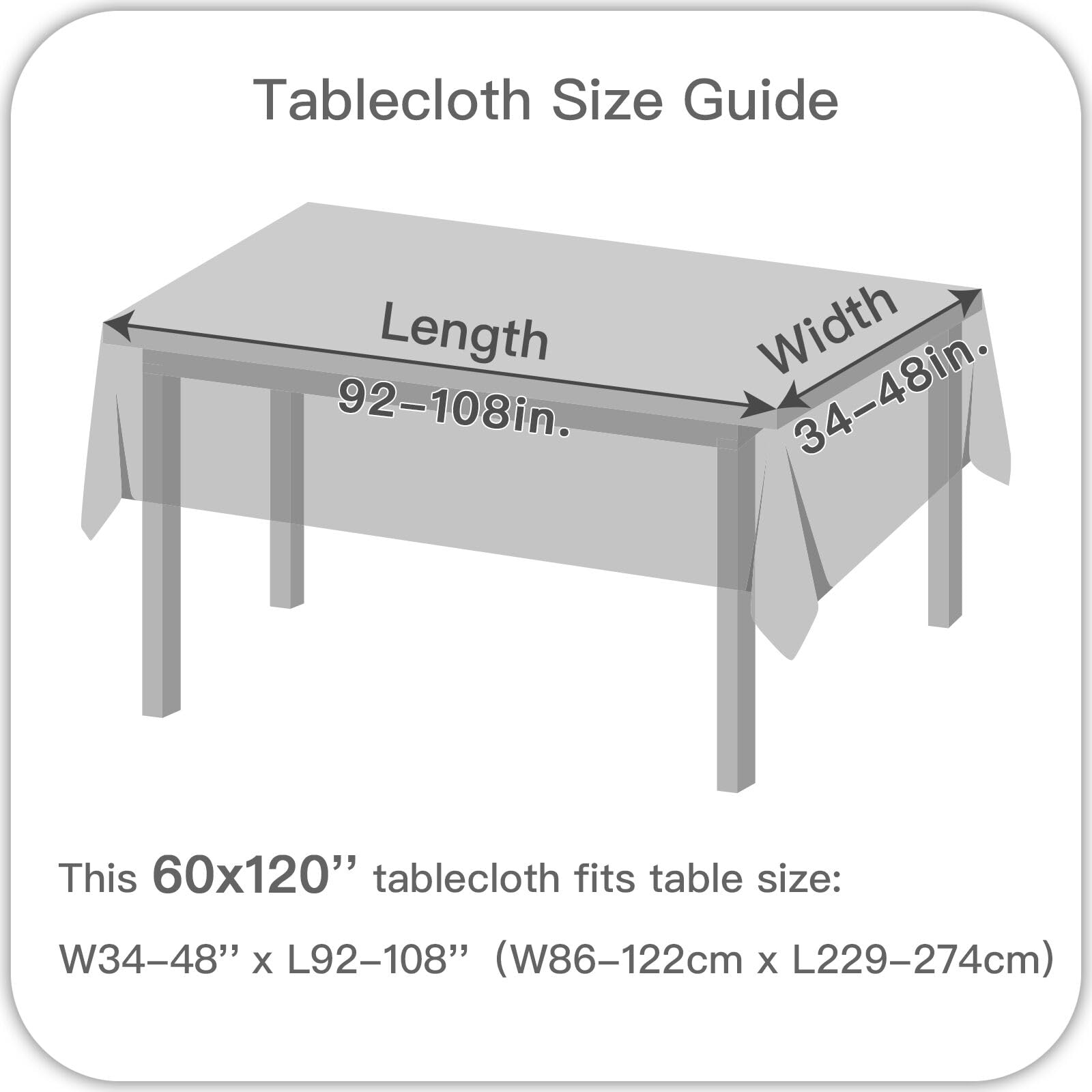 Maxmill rectangular 60x120 tablecloth fits long dining tables