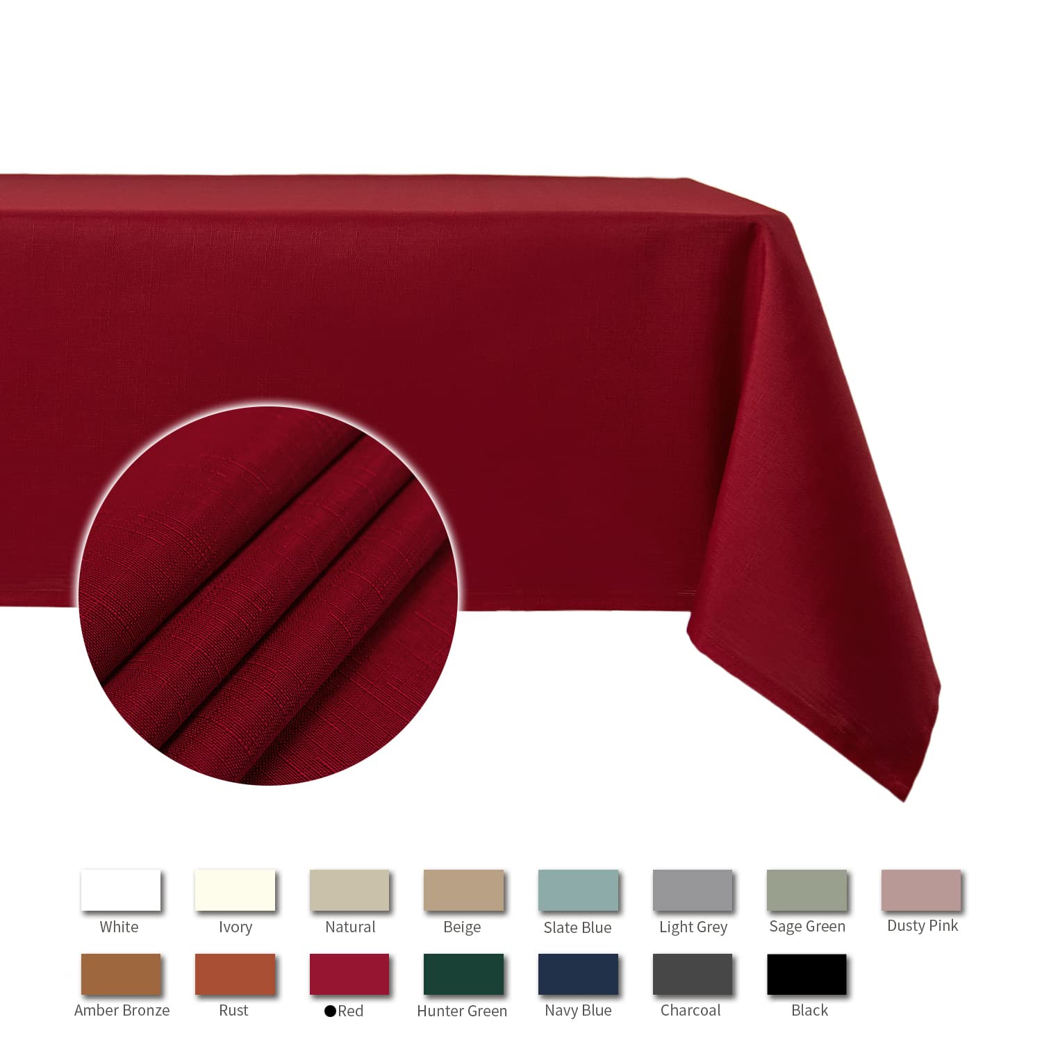 Maxmill red spillproof tablecloth with liquids bead up for quick cleanup