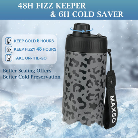 MAXSO Sealed Can Cooler black Leopard pattern adds style to outdoor drinks