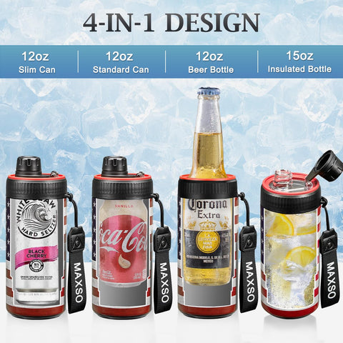 MAXSO Sealed Can Cooler Fizz Lid, bottle compatibility for 15 oz insulated bottle.