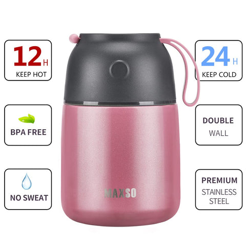 MAXSO pink leakproof lid prevents spills during travel and work.