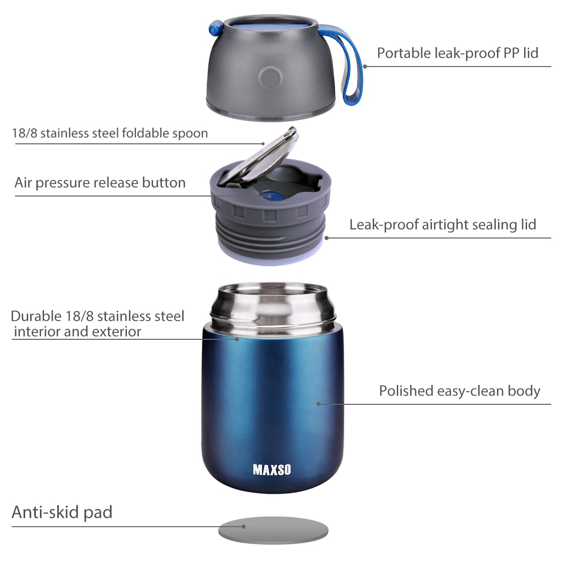 MAXSO built-in spoon visible for convenient meals on the go.