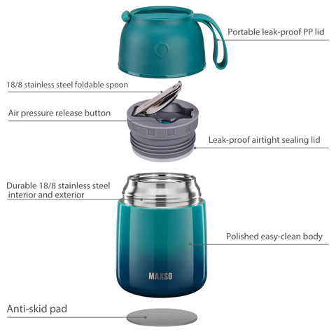 MAXSO Soup Thermo built-in spoon for mess-free meals.