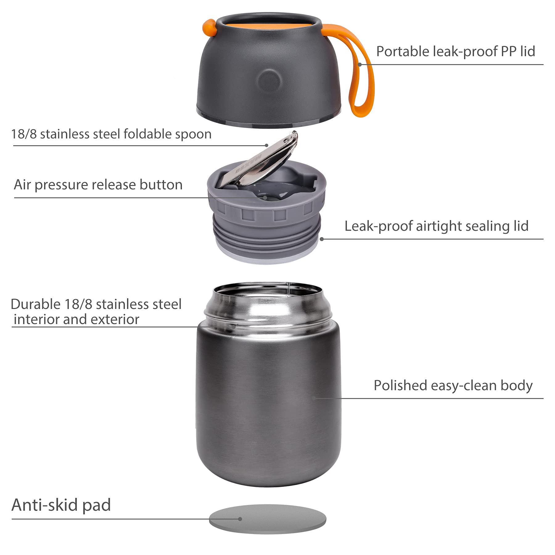 MAXSO Soup Thermo double-wall insulation keeps hot and cold food fresh.