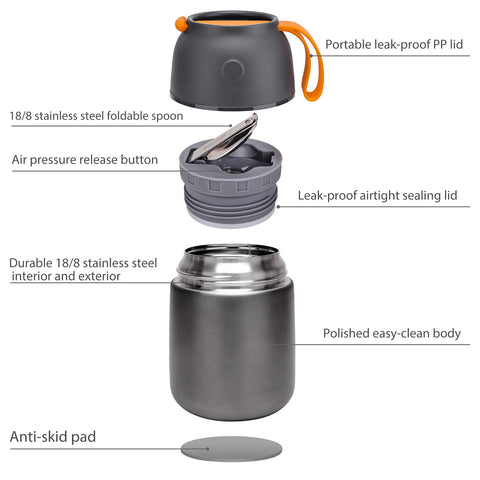 MAXSO Soup Thermo double-wall insulation keeps hot and cold food fresh.