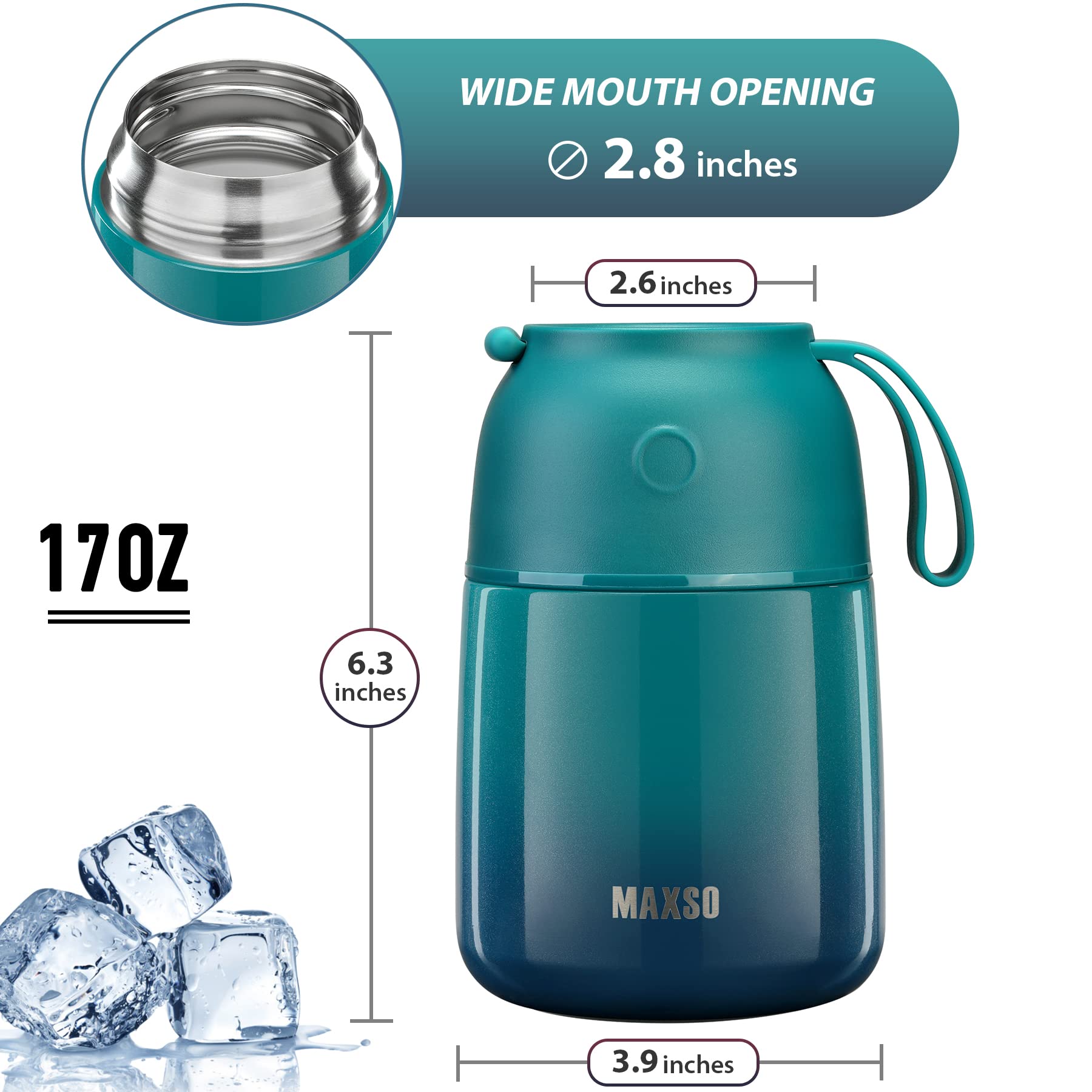 MAXSO Leak-proof lid design ensures secure transport and no spills.