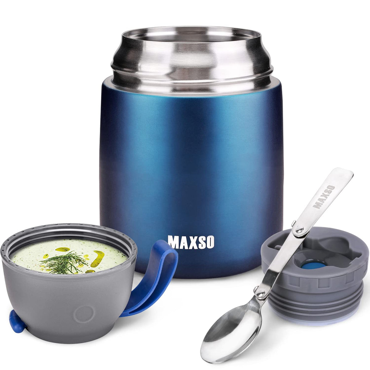 MAXSO Soup Thermo with lid closed shows leakproof seal for travel.