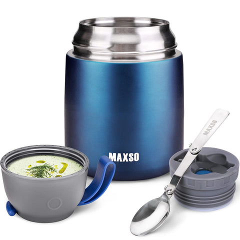 MAXSO Soup Thermo with lid closed shows leakproof seal for travel.