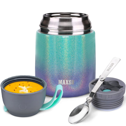 MAXSO Soup Thermo Rainbow Lid keeps meals hot on the go.