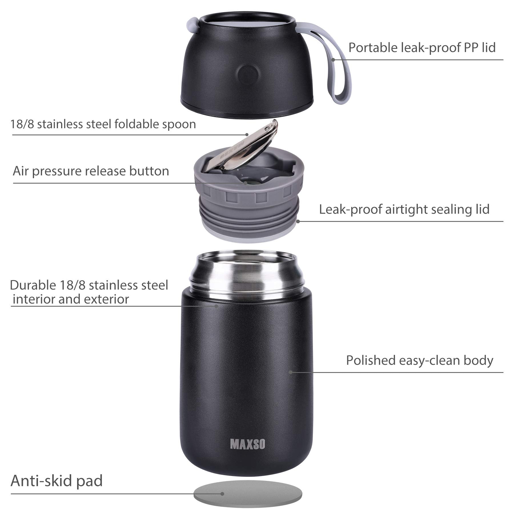 MAXSO thermo interior and lid show BPA-free, food-grade materials