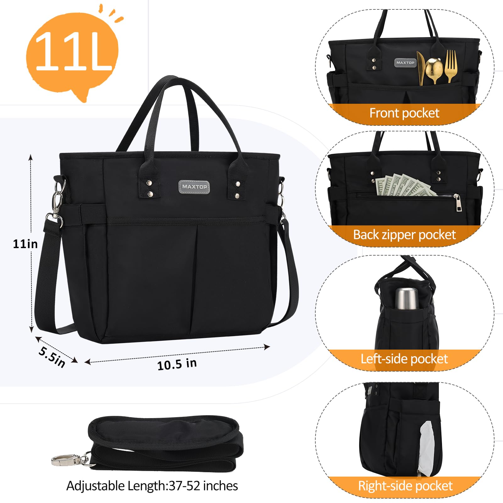 MAXTOP lunch bag interior resists spills and cleans easily after use.