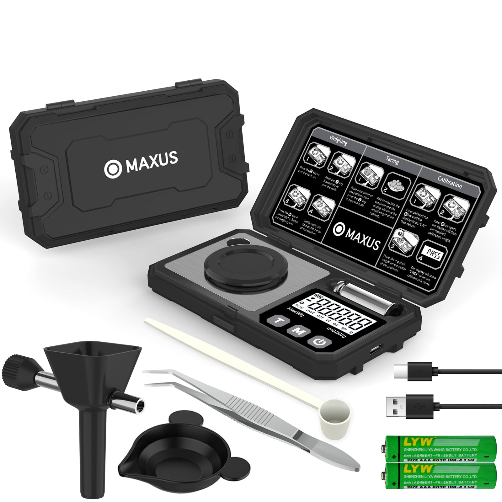 MAXUS Digital Milligram Scale jewelry and bullets weighing use case.