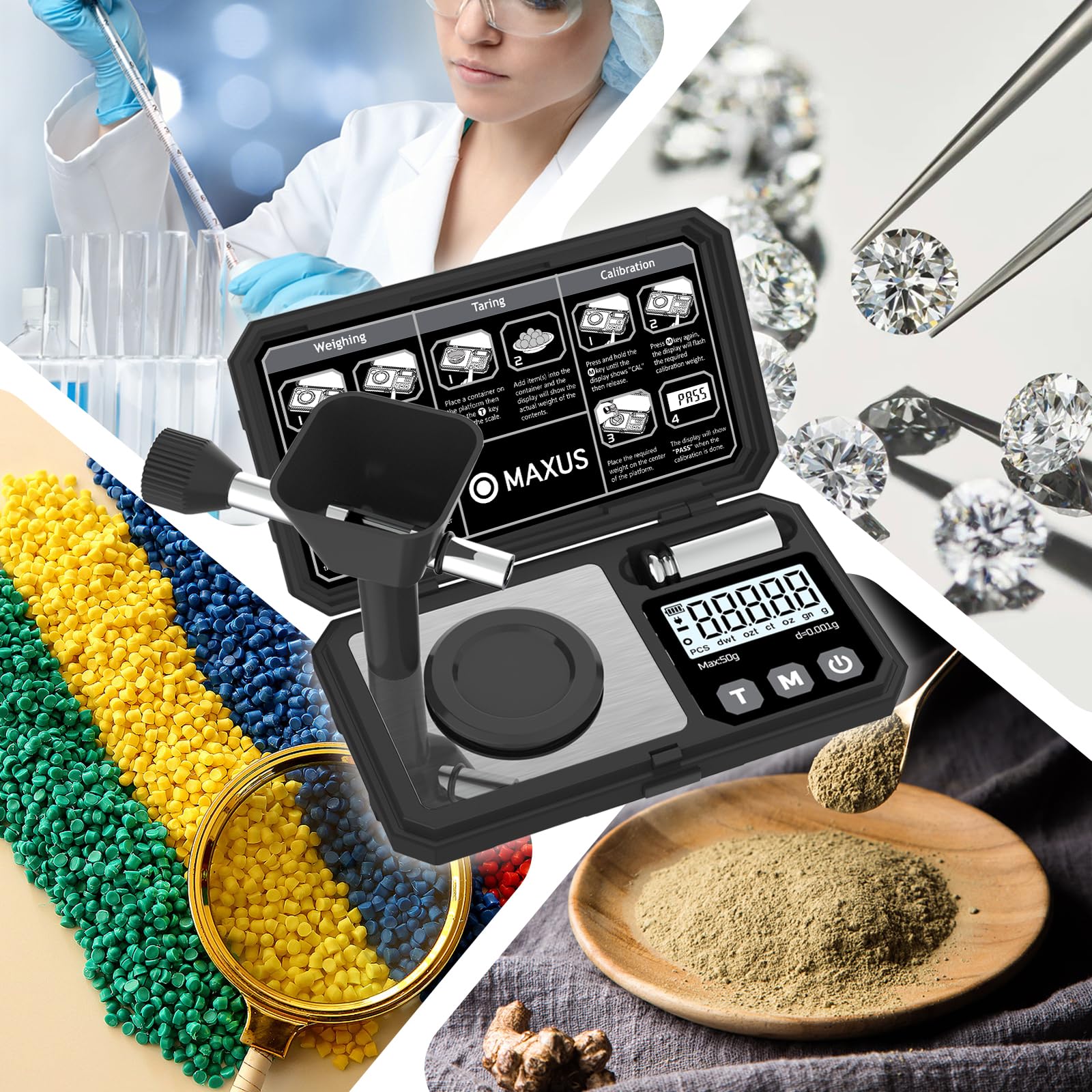 MAXUS Digital Milligram Scale unit switch display for multiple measurements.