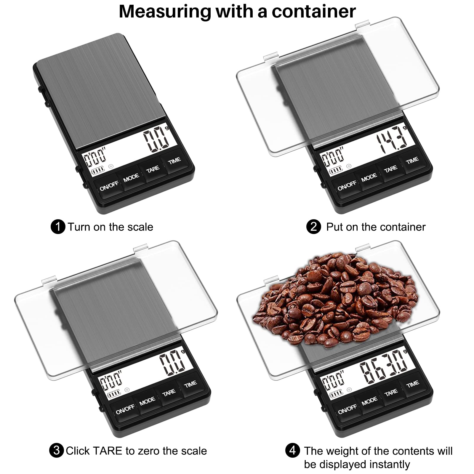 MAXUS Espresso Scale tare zero function simplifies multi ingredient weighing