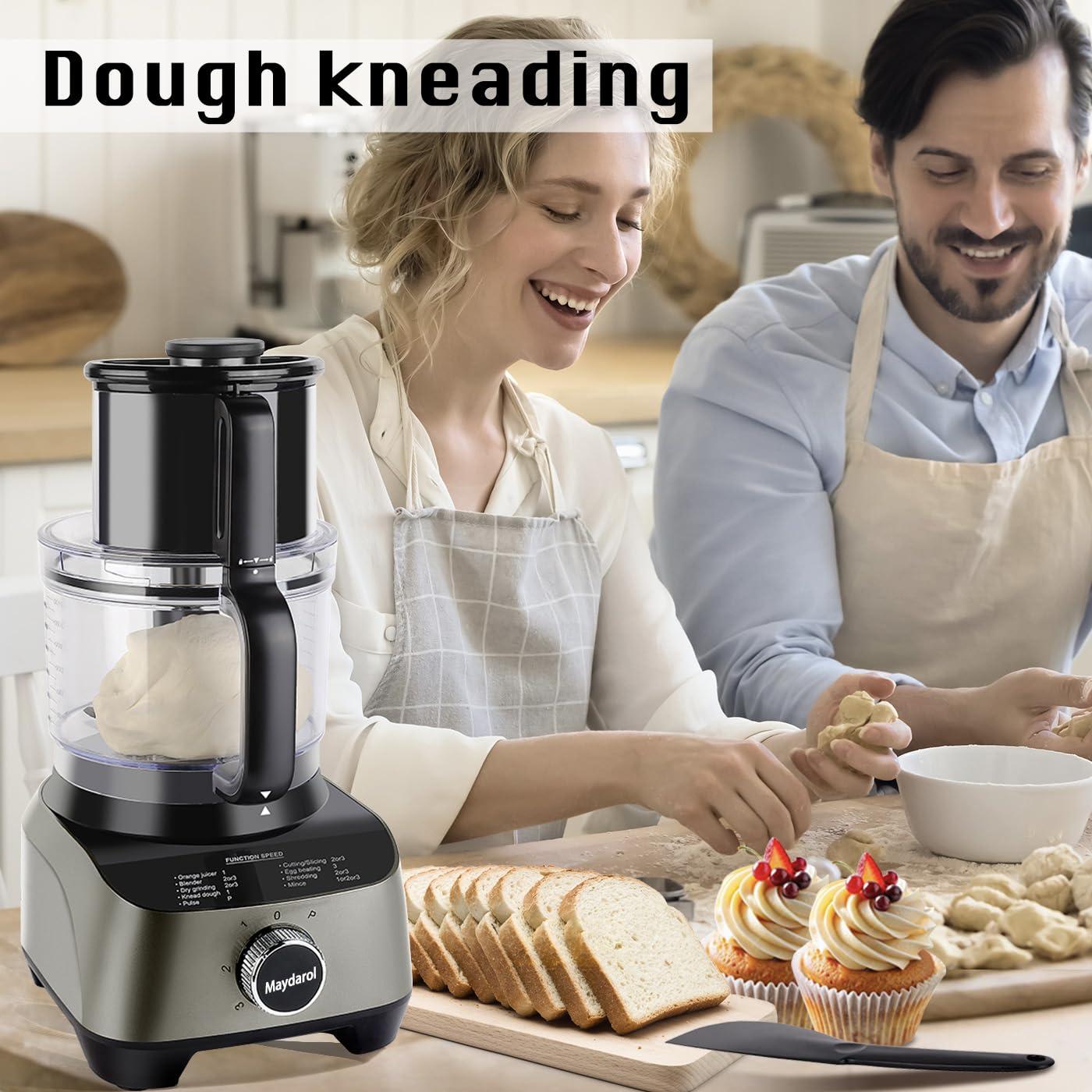 Maydarol multi-function processor enables chopping, blending, slicing and shredding.