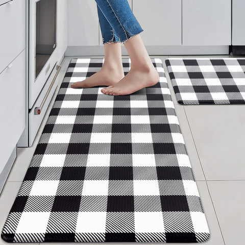 MAYHMYO anti-fatigue rug in top view showing two mats for versatile kitchen use