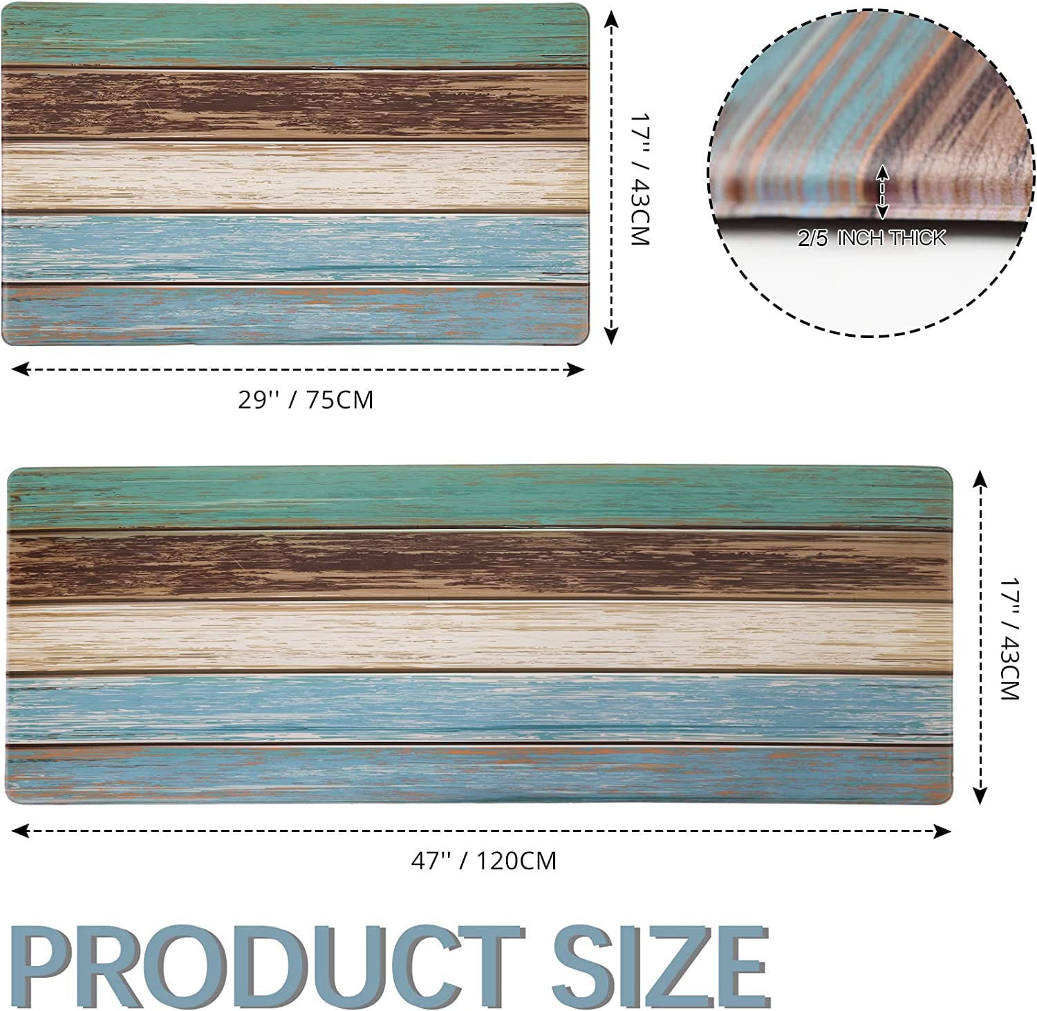 MAYHMYO durable teal farmhouse mats complement rustic kitchen decor.