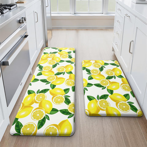 MAYHMYO lemon kitchen mat set 2 front view brightens the space and supports comfort