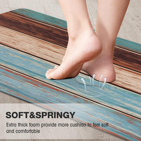 MAYHMYO non-slip back keeps teal kitchen mat in place on various floors.