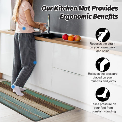 MAYHMYO waterproof kitchen mat allows quick wipe-downs after spills.
