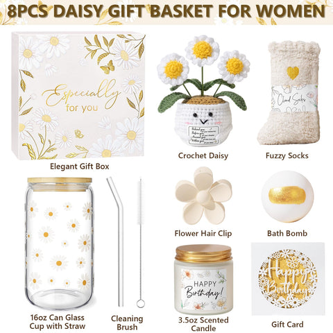 MAYICIVO 16oz Daisy Glass Cup with lid, straw, durable and leak-proof
