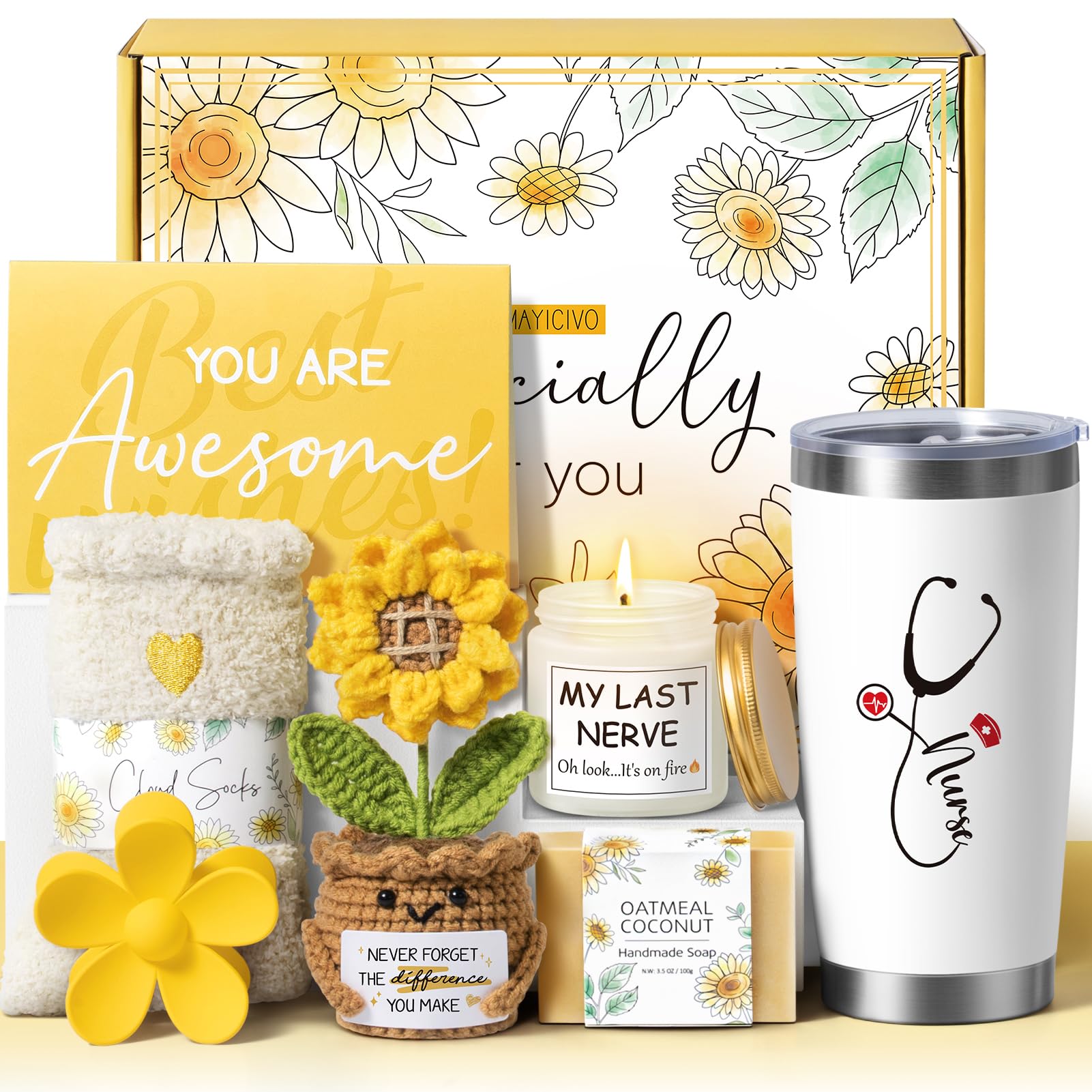 MAYICIVO crochet sunflower plush decorates a desk for mood boost