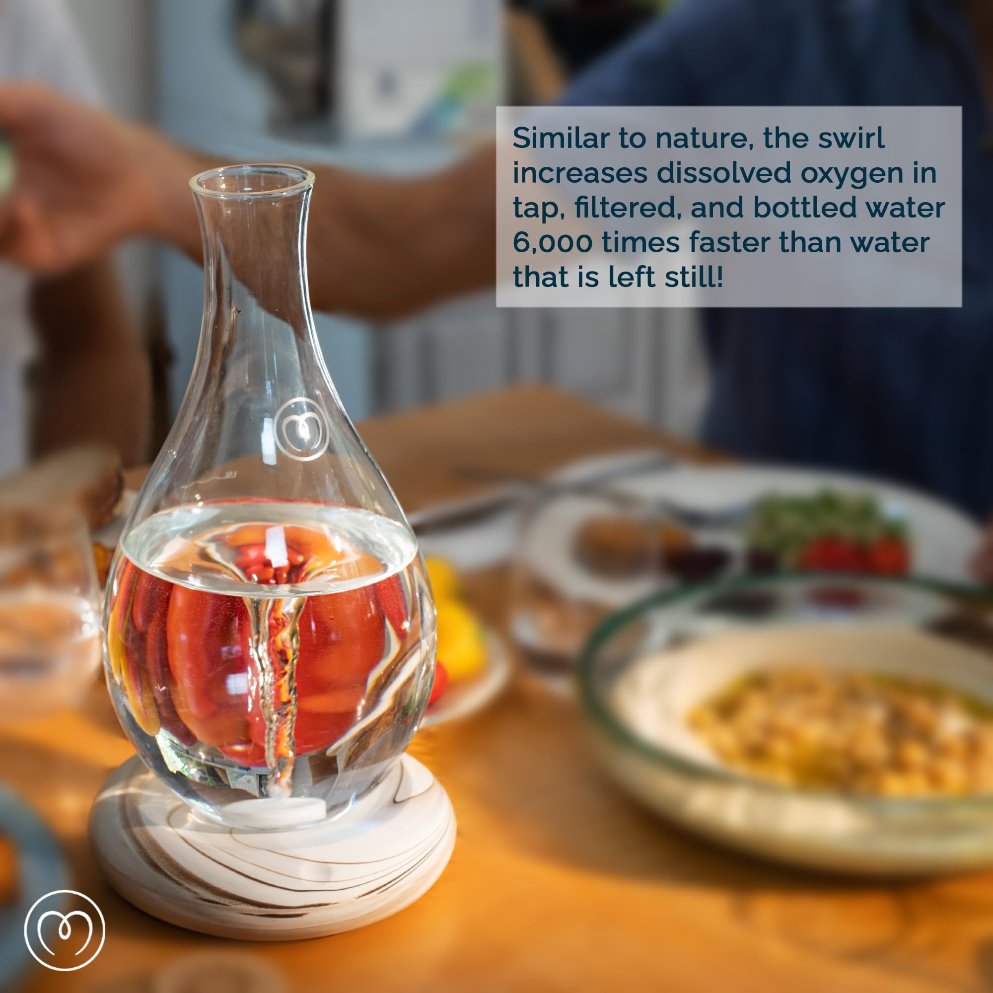 Mayu Swirl porcelain base adds elegant stability on kitchen counter.