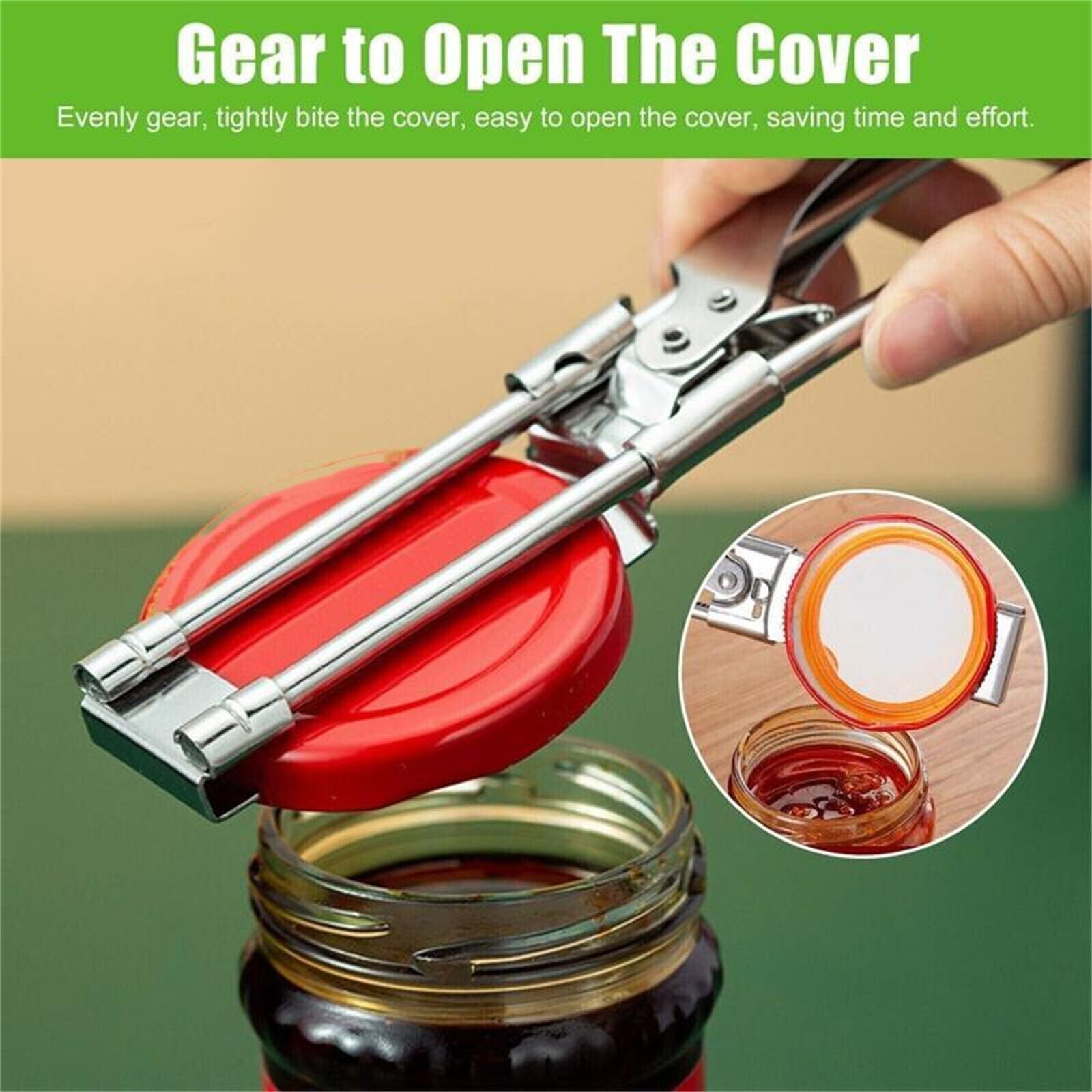 Close-up of MayzainAMZ stainless steel jar opener showing durable construction.