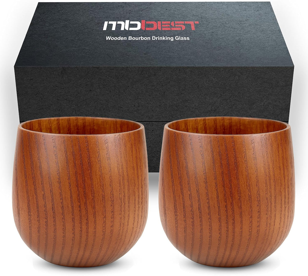 MBBEST handcrafted wooden whiskey glasses set showing unique grain patterns for a refined tasting experience