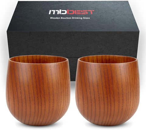 MBBEST handcrafted wooden whiskey glasses set showing unique grain patterns for a refined tasting experience