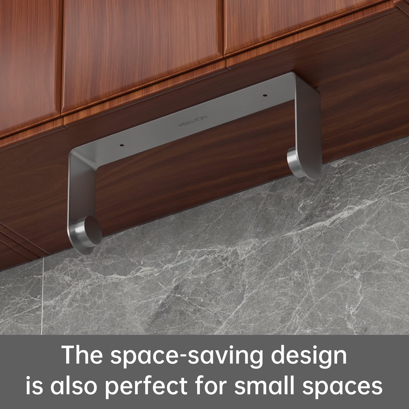 Mbillion self-adhesive paper towel holder offers flexible, tool-free placement.