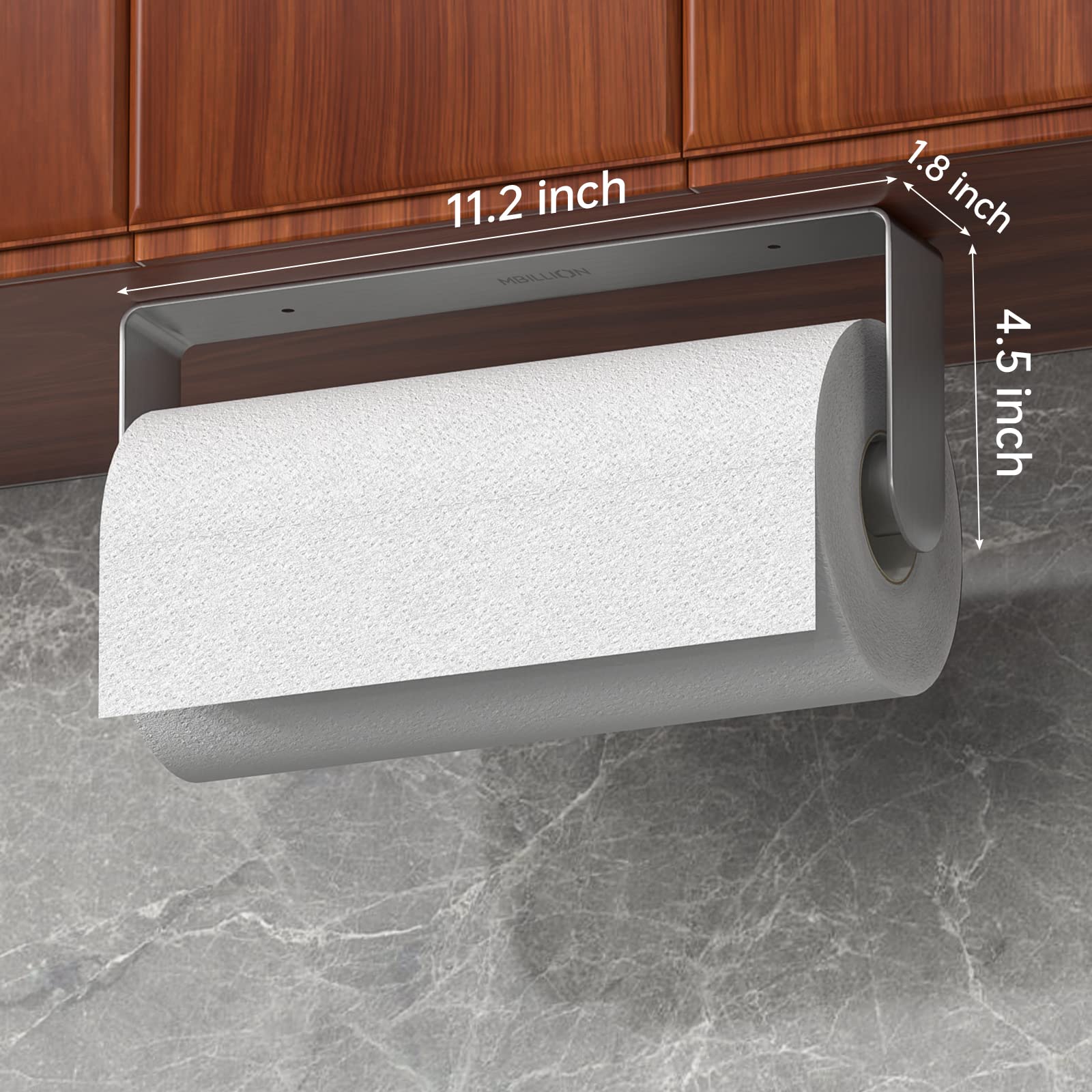 Mbillion wall-mount paper towel rack saves counter space with a sleek finish.