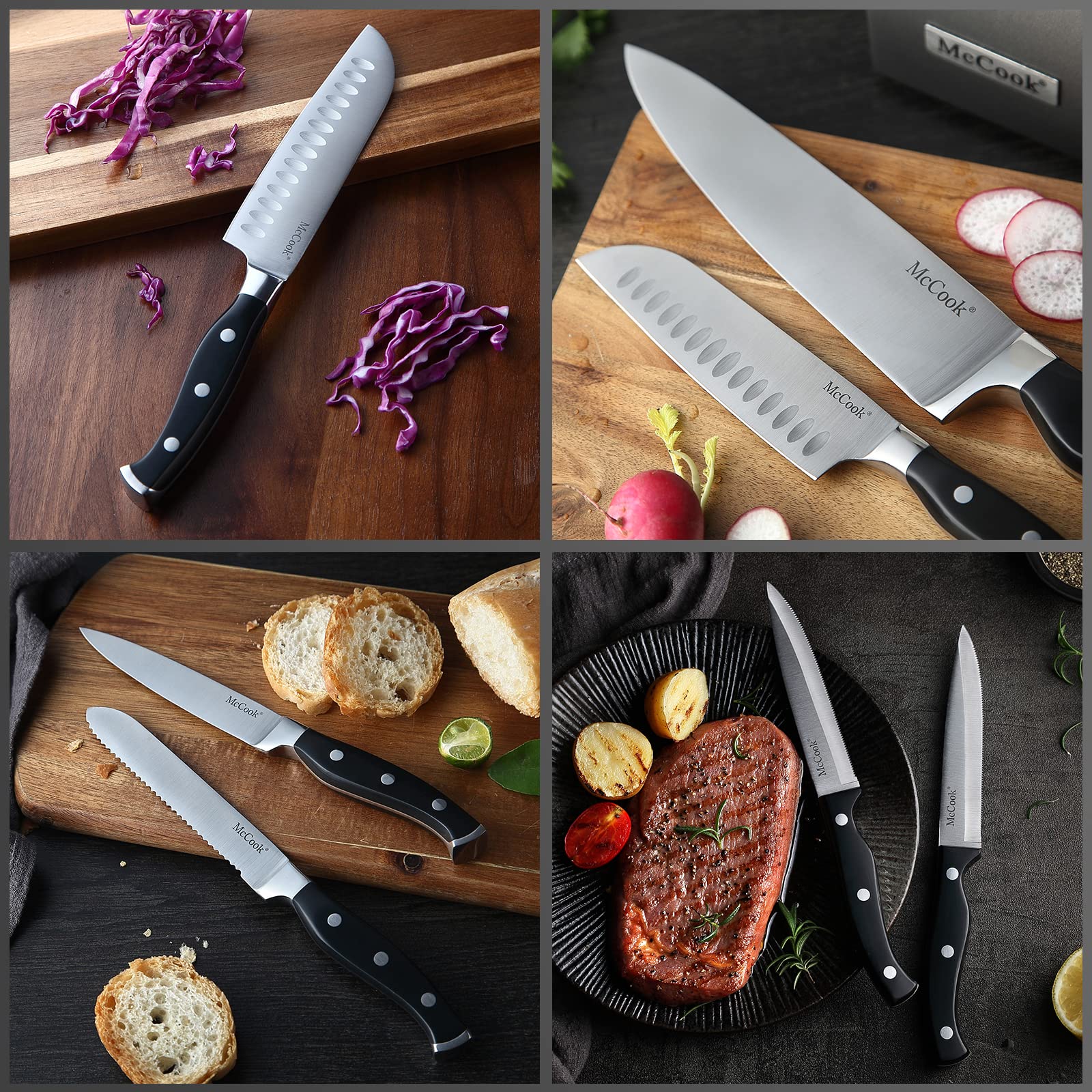 McCook 5.5-inch serrated utility knife stays sharp for task-free cutting