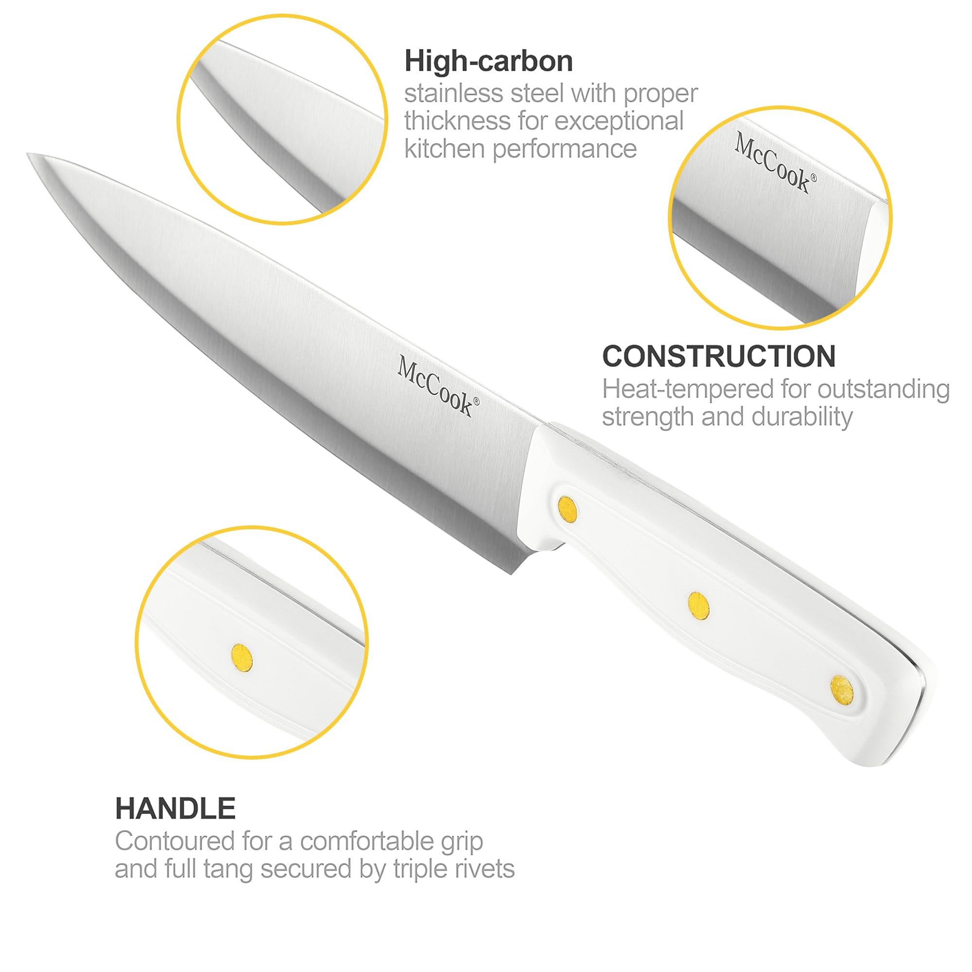 McCook 7-inch slicing knife closeup highlighting clean, precise cuts.