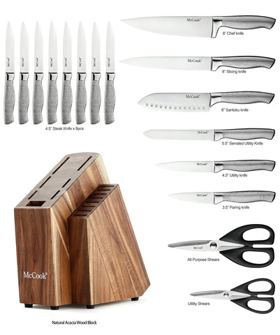 McCook 8-piece steak knives with acacia block for organized kitchen prep
