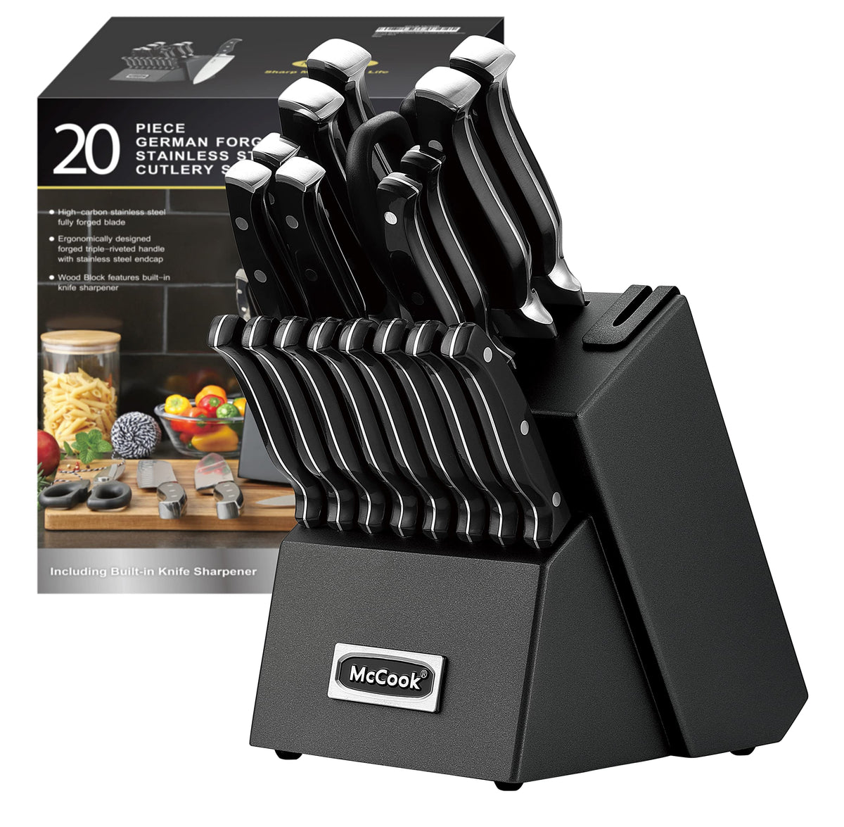 McCook Black Knife Sets with built-in sharpener for easy edge maintenance