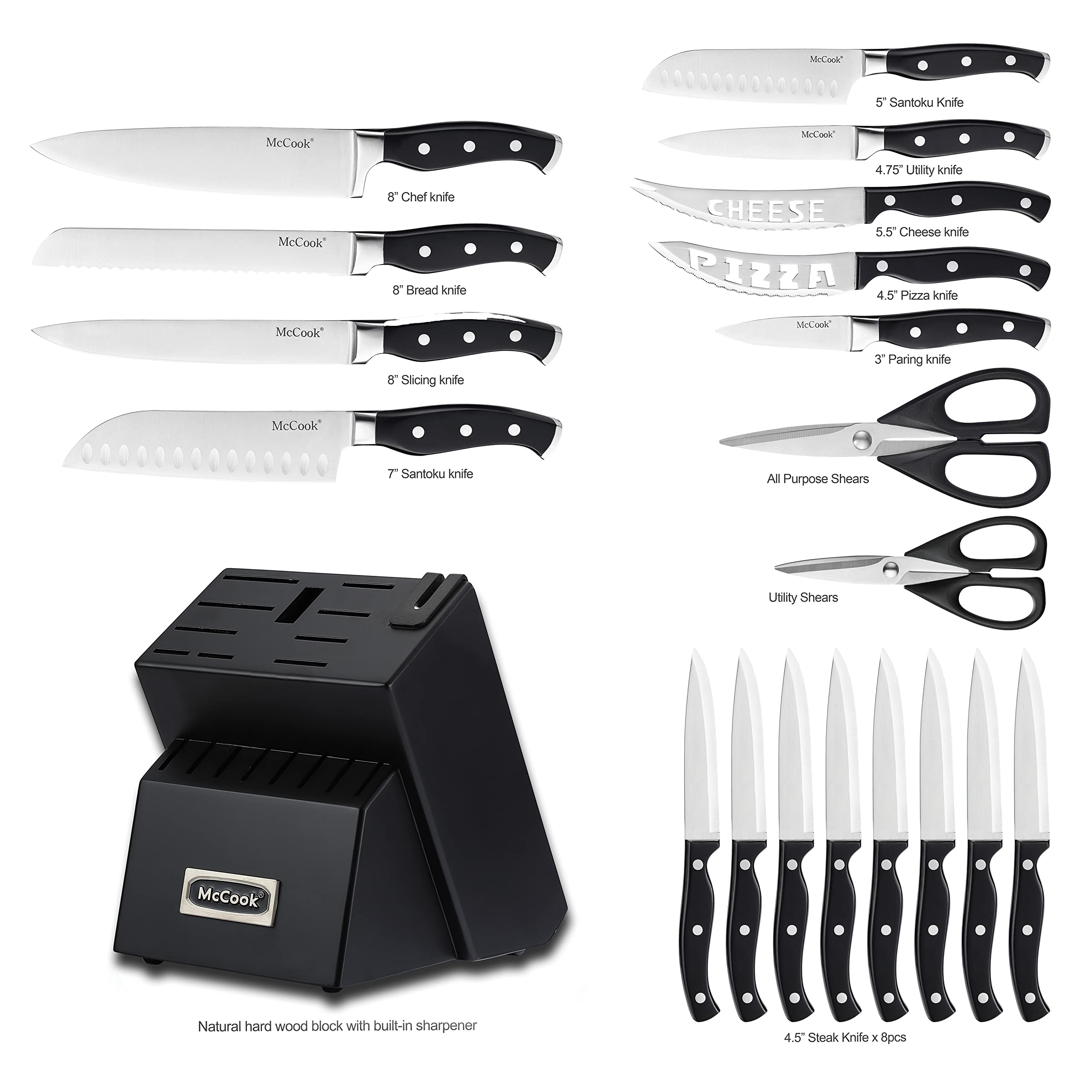 McCook knife set with full tang and endcap for balanced, durable performance
