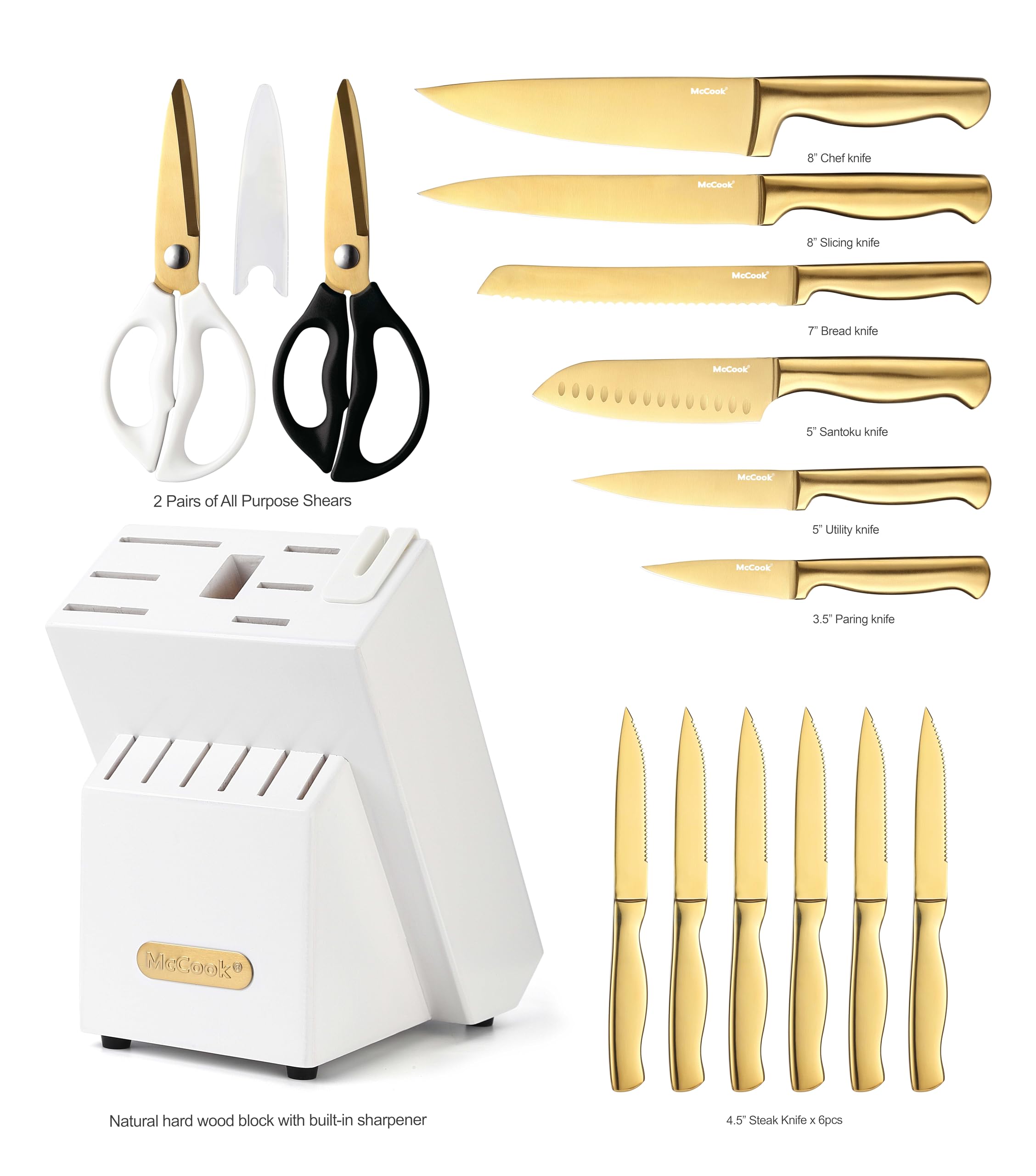 McCook built-in sharpener in block keeps knives razor-sharp for precise cuts