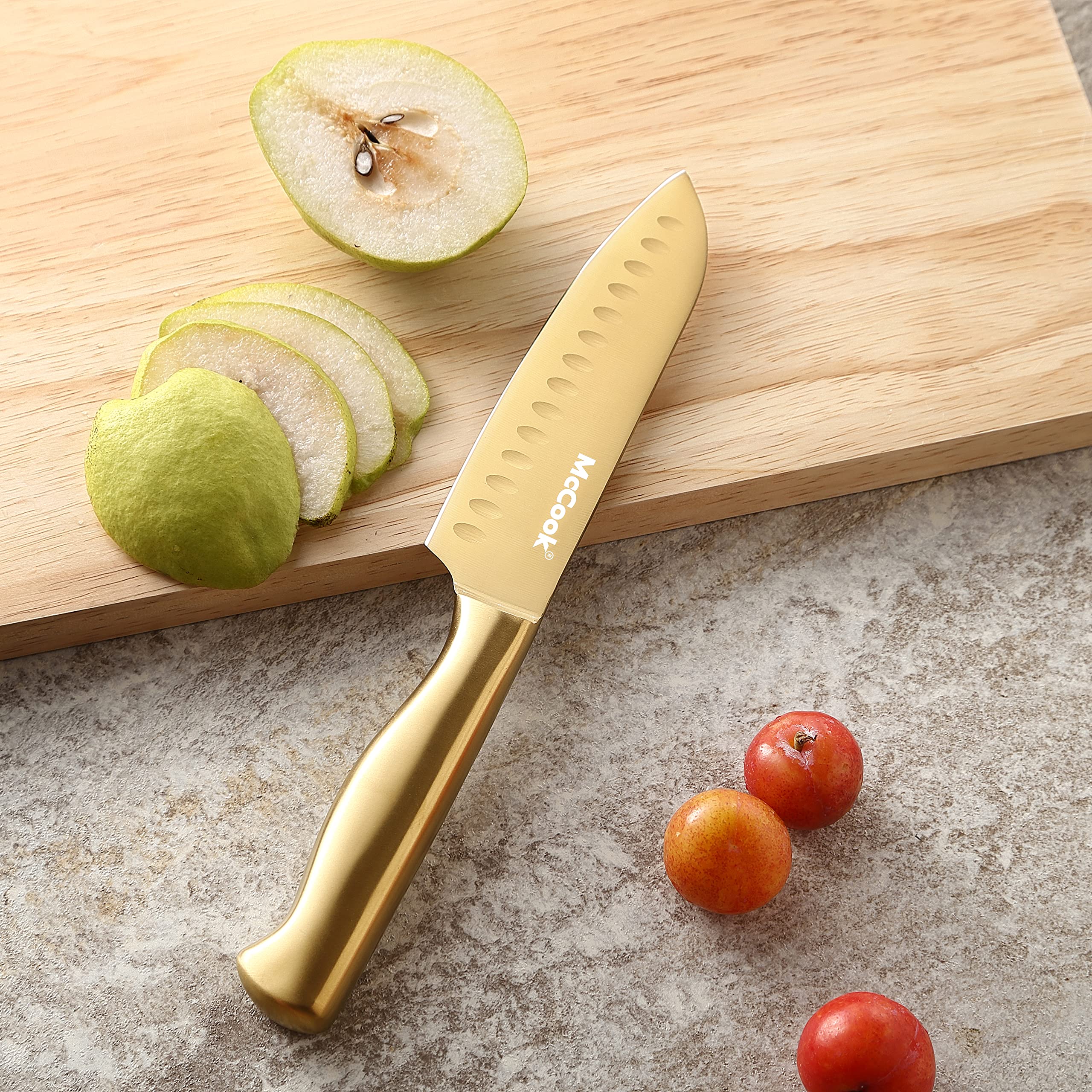 McCook knife block with built-in sharpener keeps blades sharp.