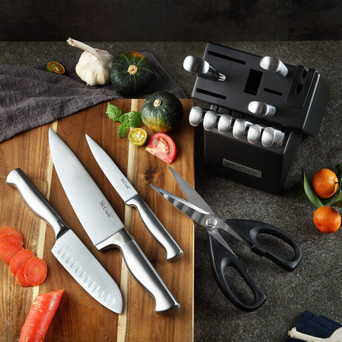 Ergonomic handles provide comfortable control during long kitchen prep sessions.